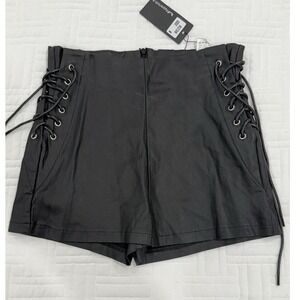Apperloth A Black Faux Leather Lace Up Side Shorts Size M